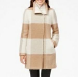 Ivanka Trump Camel and Cream Paid Wool Blend Coat